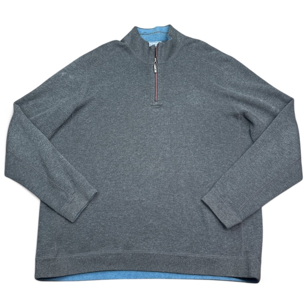 Tommy Bahama Reversible 1/4 Zip Sweater‎ Mens Size 2XL XXL Gray Light Blue